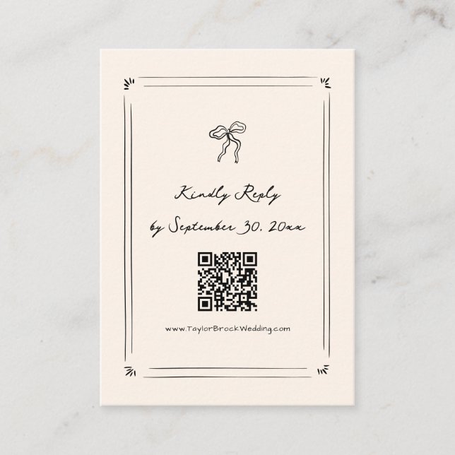 Hand Drawn Quirky Wedding RSVP Qr Code Enclosure Card (Front)