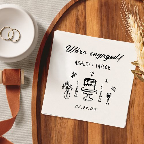 Hand Drawn Quirky Were Engaged Engagement Party Napkins