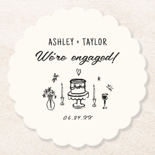 Hand Drawn Quirky Were Engaged Engagement Party Paper Coaster