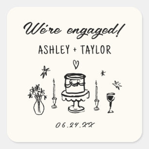 Hand Drawn Quirky We're Engaged Engagement Party Square Sticker