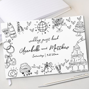 Hand Drawn Quirky Whimsical Wedding Guest Book