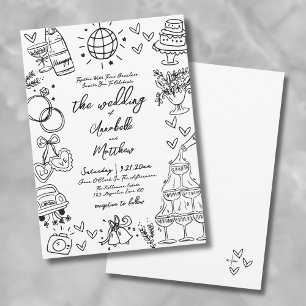 Hand Drawn Quirky Whimsical Wedding Invitation
