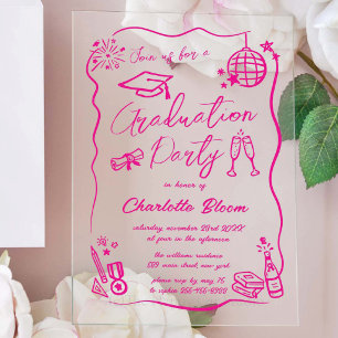 Hand Drawn Quirky Whimsy Doodles Graduation Party  Acrylic Invitations
