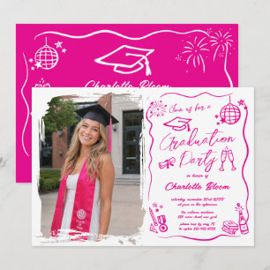 Hand Drawn Quirky Whimsy Doodles Graduation Photo Invitation