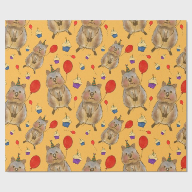 Hand Drawn Quokka Birthday Wrapping Paper (Flat)