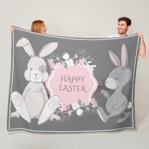 Hand-Drawn Rabbits Fleece Blanket