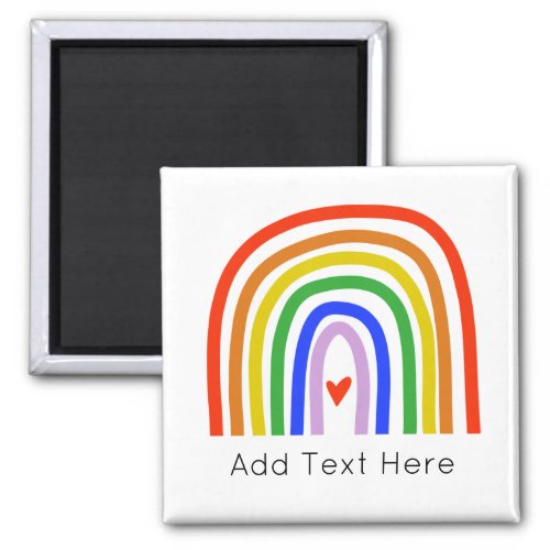 Hand drawn Rainbow Colors Heart Add Custom Text Magnet