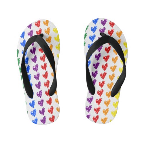 Hand Drawn Rainbow Heart Pattern Kids Flip Flops