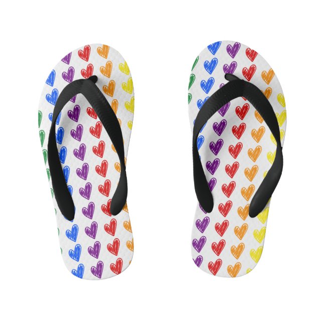 Hand Drawn Rainbow Heart Pattern Kid's Flip Flops (Footbed)