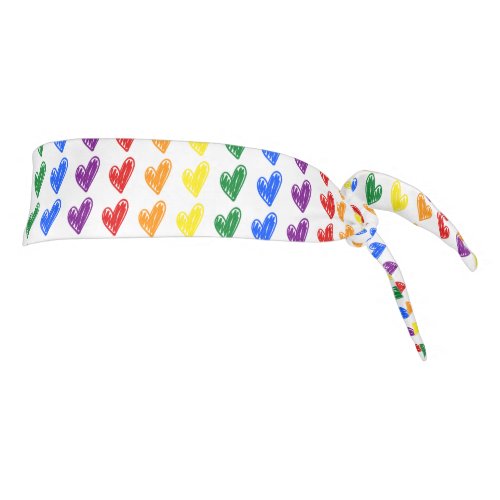 Hand Drawn Rainbow Heart Pattern Tie Headband