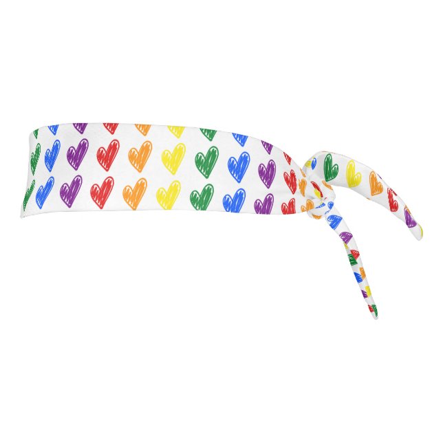 Hand Drawn Rainbow Heart Pattern Tie Headband (Rotate 90)