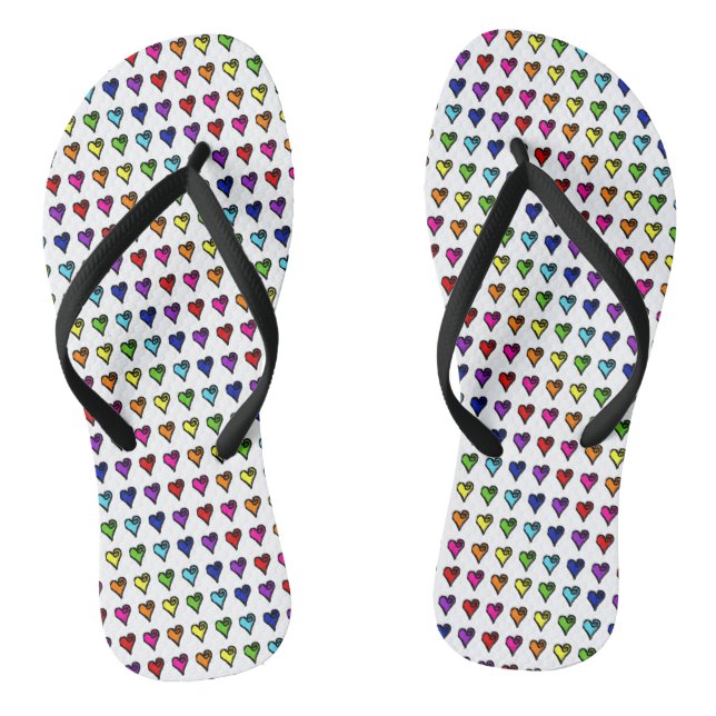 Hand-drawn Rainbow Hearts Flip Flops (Footbed)