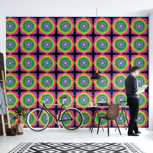 Hand drawn Rainbow Mandala Wallpaper (Living Room)