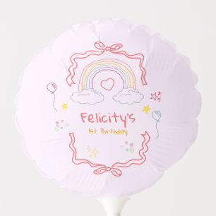 Hand Drawn Rainbow Whimsical Birthday Balloon