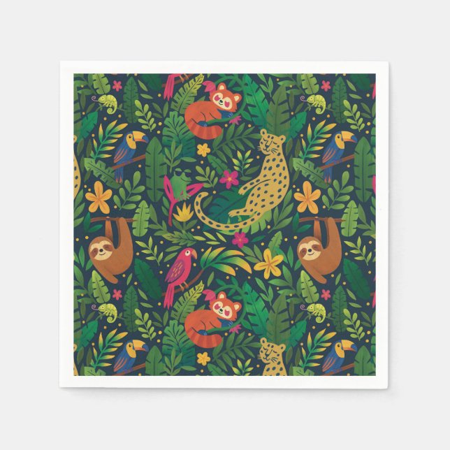 Hand Drawn Rainforest Animals Napkins (Front)