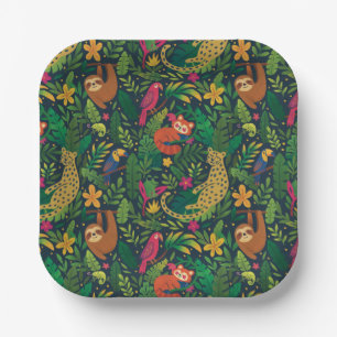 Hand Drawn Rainforest Animals Paper Plates