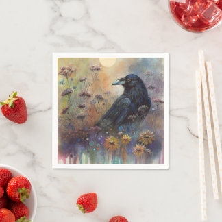 Hand Drawn - Raven and Wildflowers Napkins