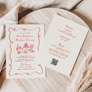 Hand Drawn Red All in One Wedding  Invitation