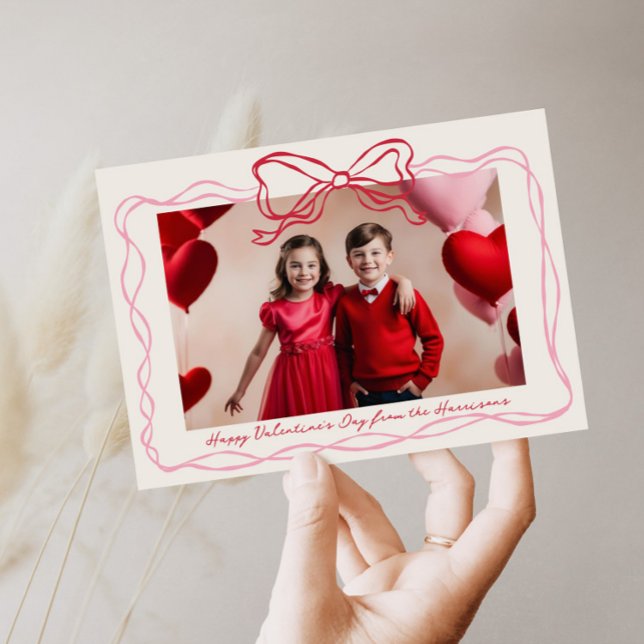 Hand Drawn Red and Pink Bow Frame Valentines Day Holiday Card (Creator Uploaded)