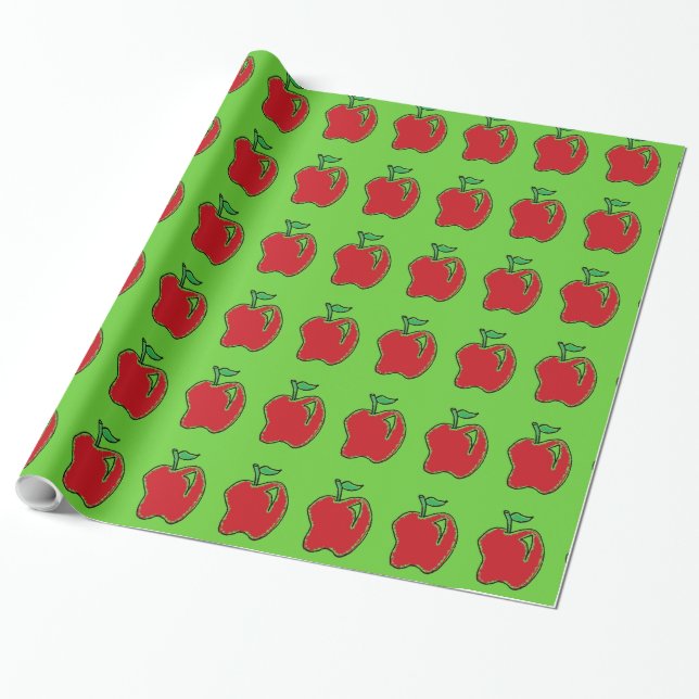 Hand-drawn Red Apple Fruit Cartoon Wrapping Paper (Unrolled)