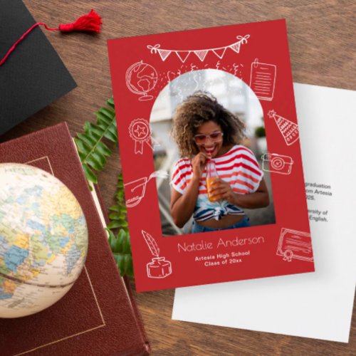 Hand Drawn Red Arch Photo Graduate Announcement