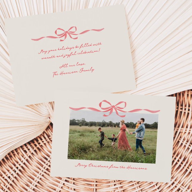 Hand Drawn Red Bow Border Holiday Card (Creator Uploaded)