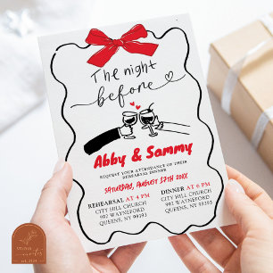 Hand Drawn Red Bow Couples Toast Engagement Party Invitation