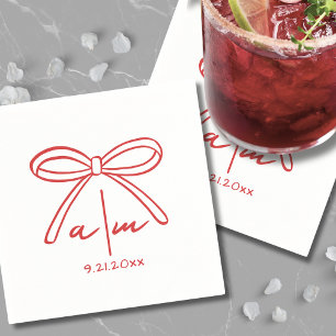 Hand Drawn Red Bow Wedding Monogram Napkins