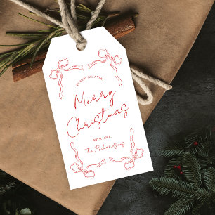 Hand Drawn Red Bow Whimsical Unique Christmas Gift Tags