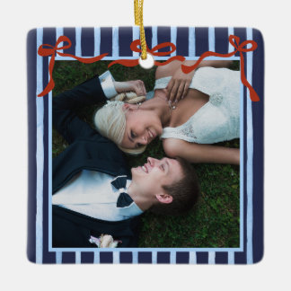 Hand Drawn Red Bows Merry Married Ceramic Ornament