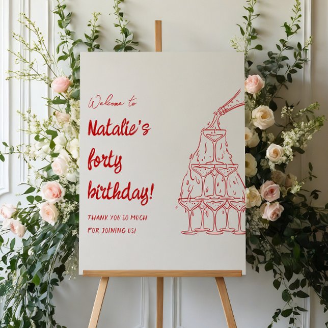 Hand Drawn Red Champagne Tower Birthday  Welcome  Foam Board (Creator Uploaded)