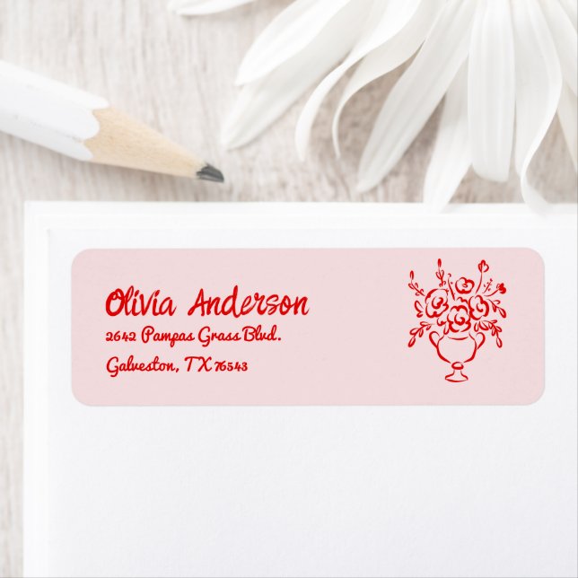 Hand Drawn Red Floral Bouquet Baby Shower Label (Insitu)
