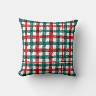 Hand Drawn Red & Green Christmas Plaid Pattern Throw Pillow
