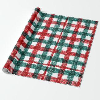 Hand Drawn Red & Green Christmas Plaid Pattern Wrapping Paper