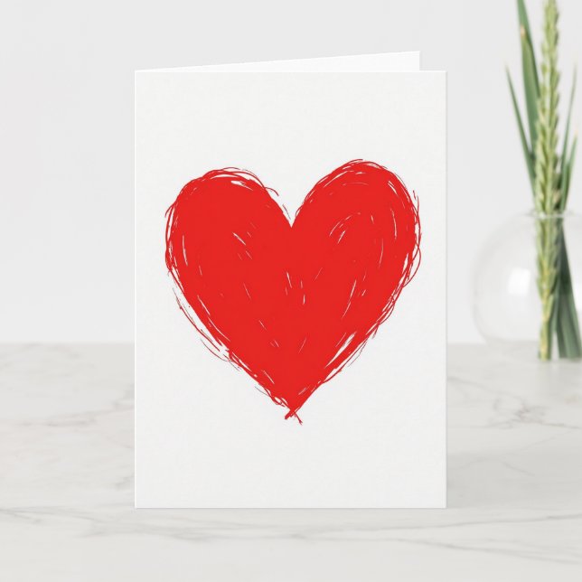 Hand Drawn Red Heart Love Card (Front)