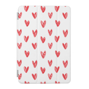 Hand Drawn Red Hearts Pattern – Minimal Valentine iPad Mini Cover