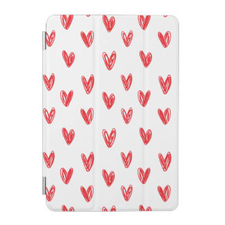 Hand Drawn Red Hearts Pattern – Minimal Valentine iPad Mini Cover