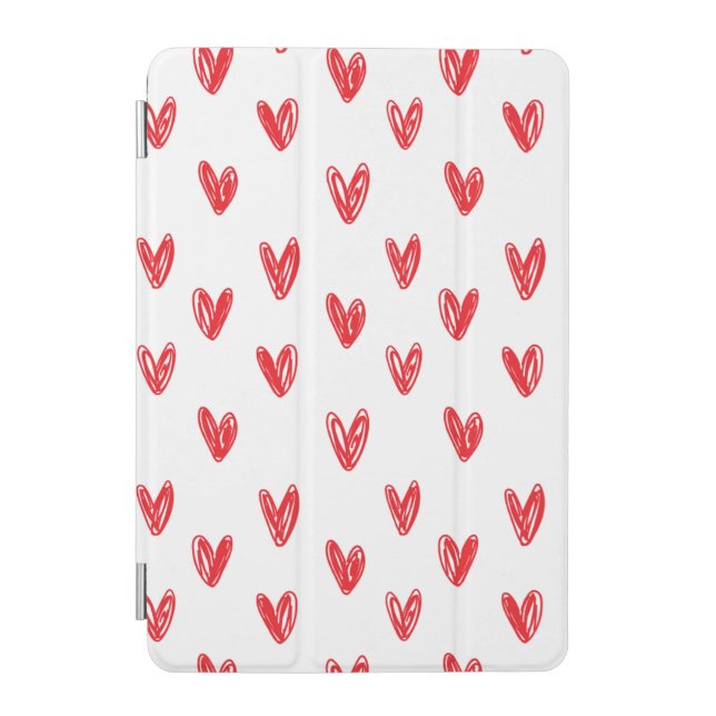 Hand Drawn Red Hearts Pattern – Minimal Valentine iPad Mini Cover (Front)