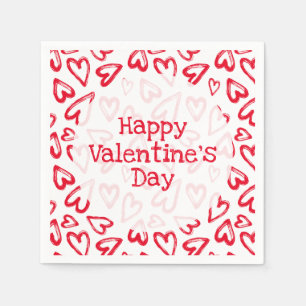 Hand Drawn Red Hearts Valentine's Day Napkins