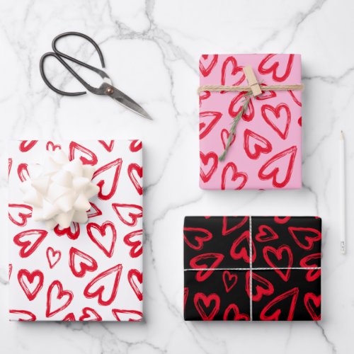 Hand Drawn Red Hearts Valentines Day Wrapping Paper Sheets