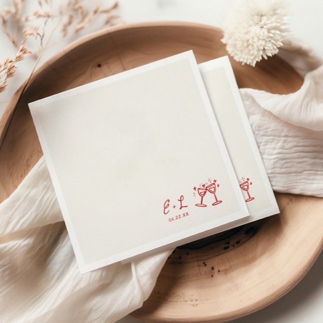 Hand Drawn Red Initials Wedding Napkins (Creator Uploaded)