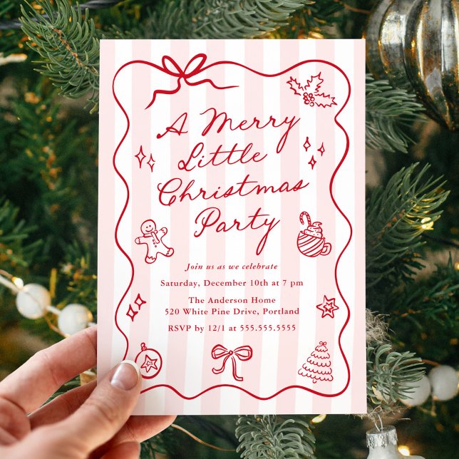 Hand-Drawn Red Merry Little Christmas Party Invitation (Creator Uploaded)