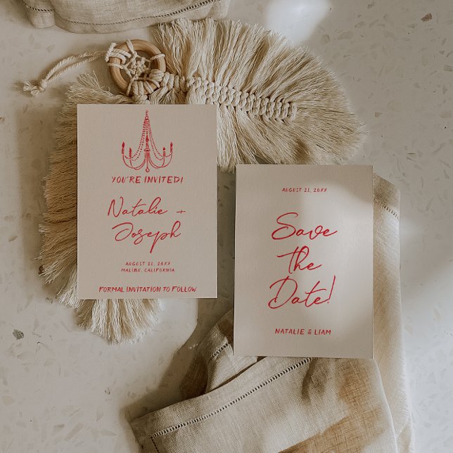 Hand Drawn Red Old Money Retro Quirky Wedding Save The Date (Creator Uploaded)