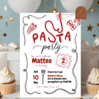 Hand Drawn Red Pasta Party Birthday