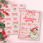 Hand Drawn Red Pink Bow Vintage Santa Christmas Invitation<br><div class="desc">Personalize this festive, fun, and quirky red & pink bow trendy coquette Christmas Party invitation featuring whimsical hand drawn scribbles, bows, ribbons, floral scribbles, Vintage Santa Claus, retro stars, and hand written typography with an all-around funky vibe - impress your family and friends this year with a custom Holiday party...</div>