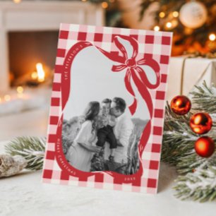 Hand Drawn Red & Pink Family Photo Christmas Card