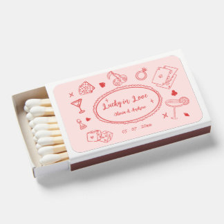 Hand Drawn Red Pink Funky Lucky In Love wedding Matchboxes