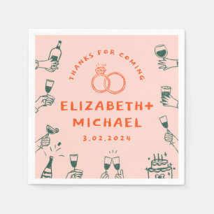 Hand drawn Red Pink Funky Wedding Napkins