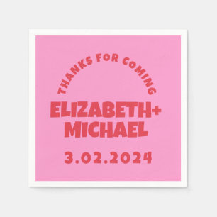 Hand drawn Red Pink Funky Wedding Napkins