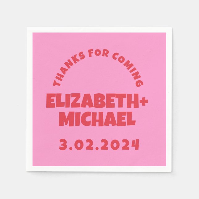 Hand drawn Red  Pink Funky Wedding  Napkins (Front)